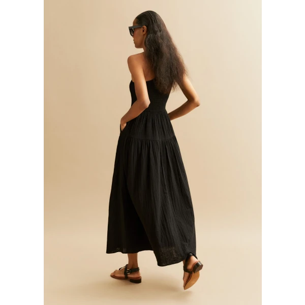 Cheesecloth Shirred One Shoulder Maxi Dress - Image 5