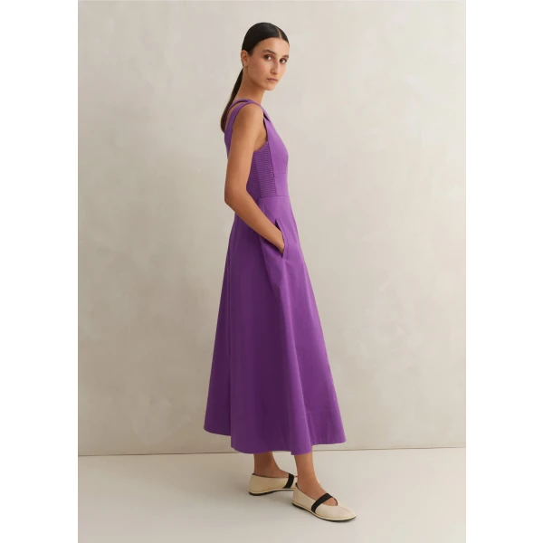 Cotton Sateen One Shoulder Midi Dress - Image 5