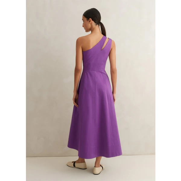 Cotton Sateen One Shoulder Midi Dress - Image 6