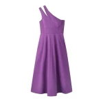 Cotton Sateen One Shoulder Midi Dress