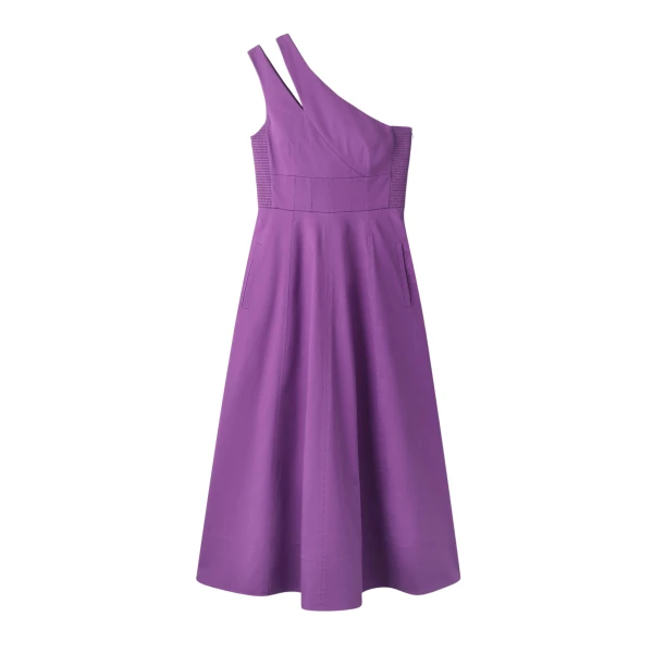 Cotton Sateen One Shoulder Midi Dress