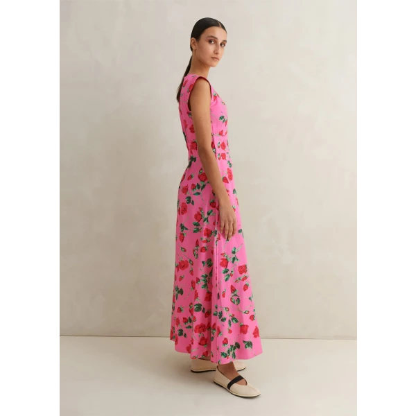 Cotton Sateen Rose Print Maxi Dress - Image 5