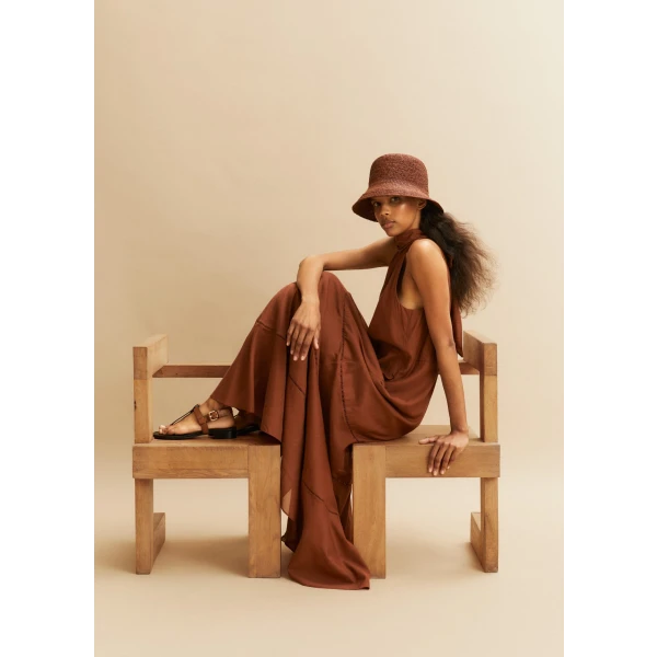Cotton Voile Halterneck Full-Length Dress - Image 5