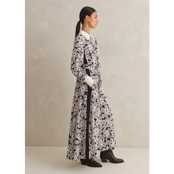 Lace Flower Print Color Block Shirt Midi Dress + Belt - Image 6
