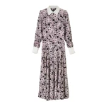 Lace Flower Print Color Block Shirt Midi Dress + Belt