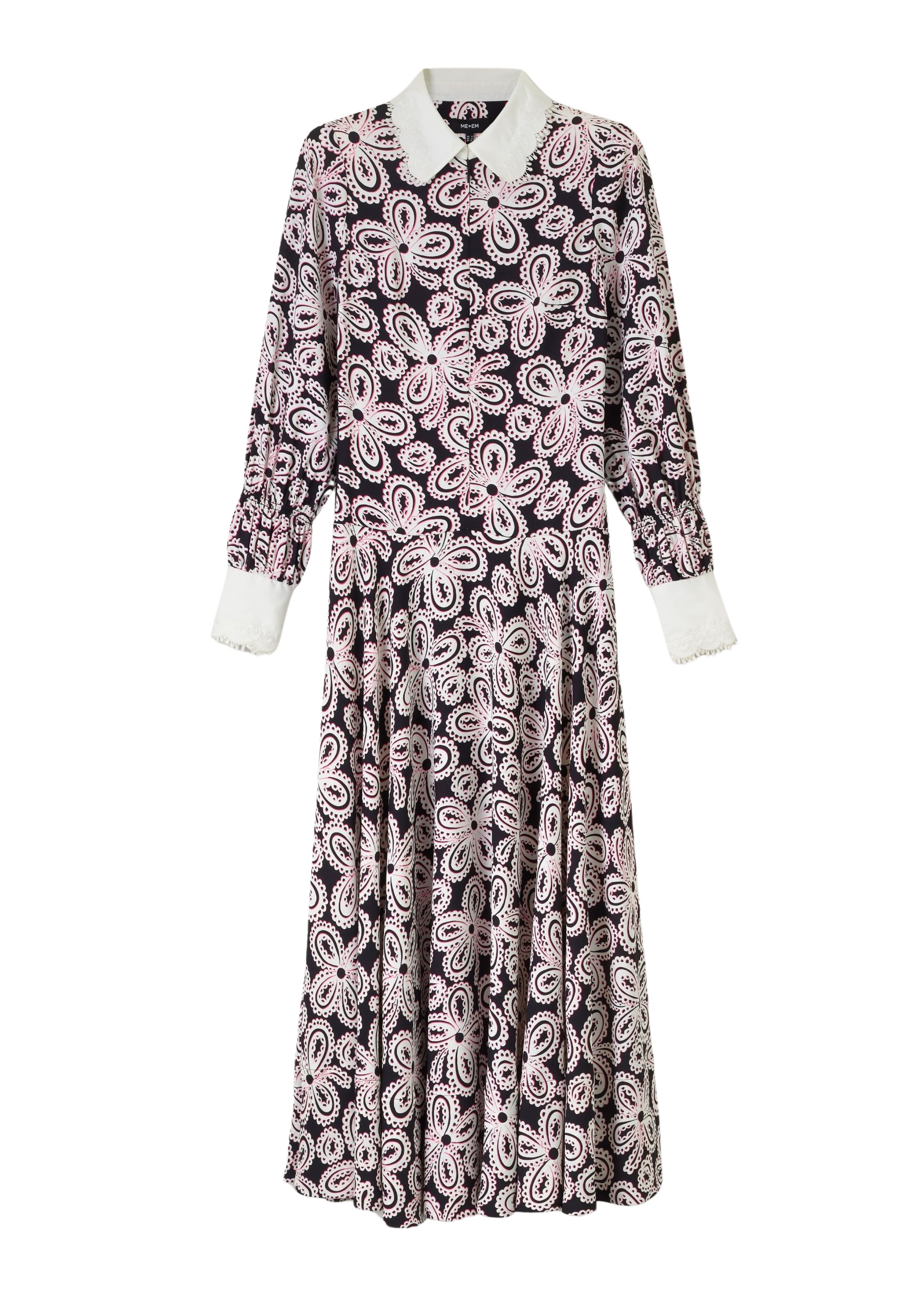 Me and Em Lace Flower Print Color Block Shirt Midi Dress + Belt