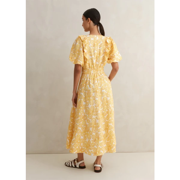 Linen-Blend Lace Print Midi Dress - Image 5
