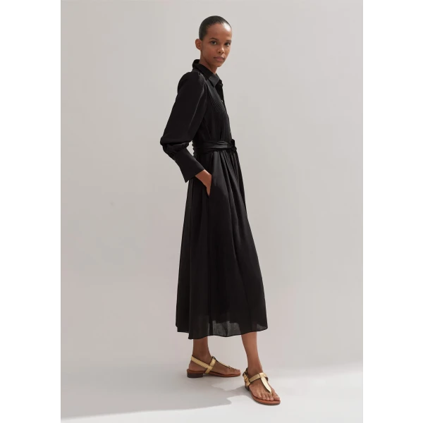 Pleated Midi Shirt Dress + Belt - Image 6