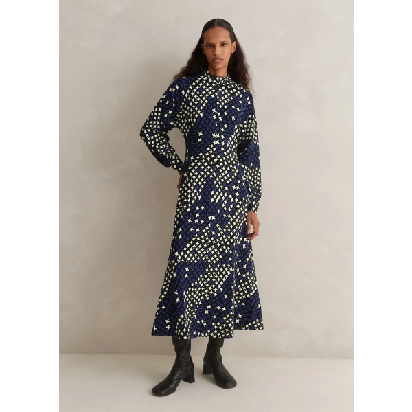 Printed Ponte Balloon Sleeve Maxi Dress - Image 5