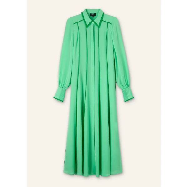Silk Contrast Binding Maxi Shirt Dress + Belt - Image 6