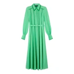 Silk Contrast Binding Maxi Shirt Dress + Belt