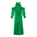 Silk Exposed Shoulder Maxi Dress + Belt