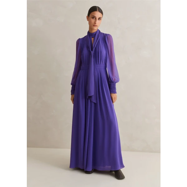 Silk Full-Length Dress With Corsage + Belt - Image 5