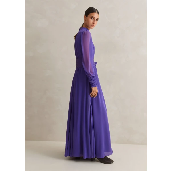 Silk Full-Length Dress With Corsage + Belt - Image 6