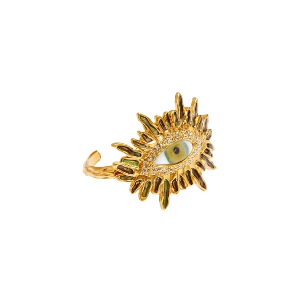 Enamel And Rhinestones Eye Bangle Bracelet
