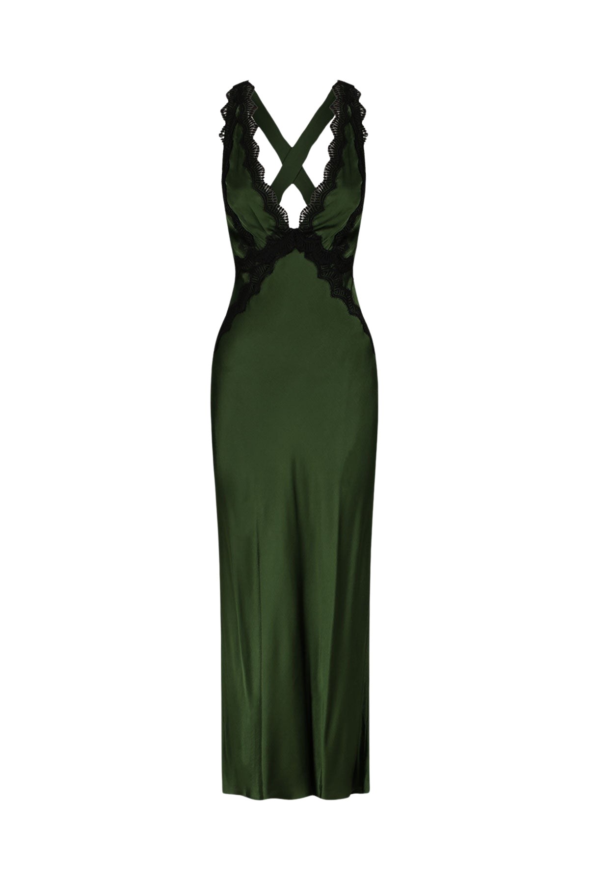 Shona Joy Camille Lace Cross Back Midi Dress – Fern/ Black