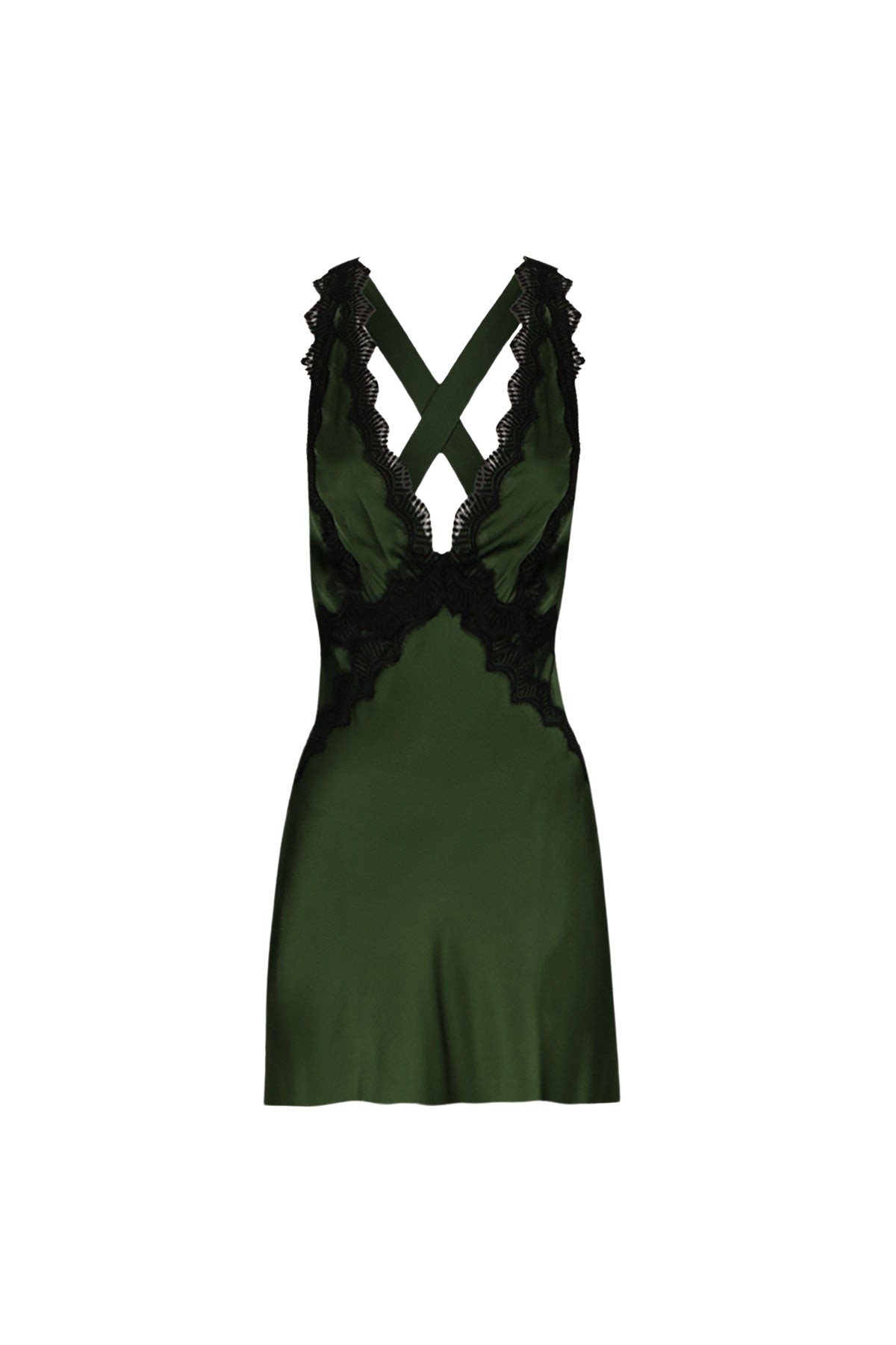 Shona Joy Camille Lace Cross Back Mini Dress – Fern/ Black