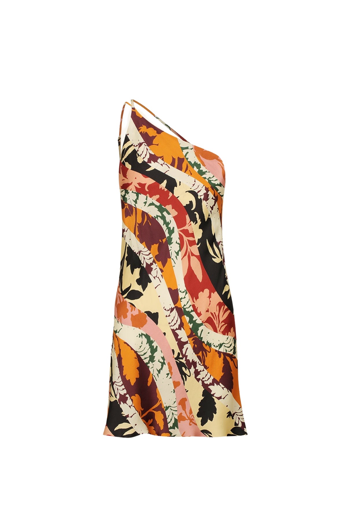 Shona Joy Cielo Silk One Shoulder Cowl Back Mini Dress
