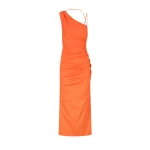 Lani Asymmetrical Gathered Midi Dress - Hibiscus