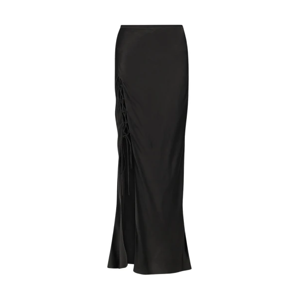 Mia Lace Up Maxi Skirt - Black