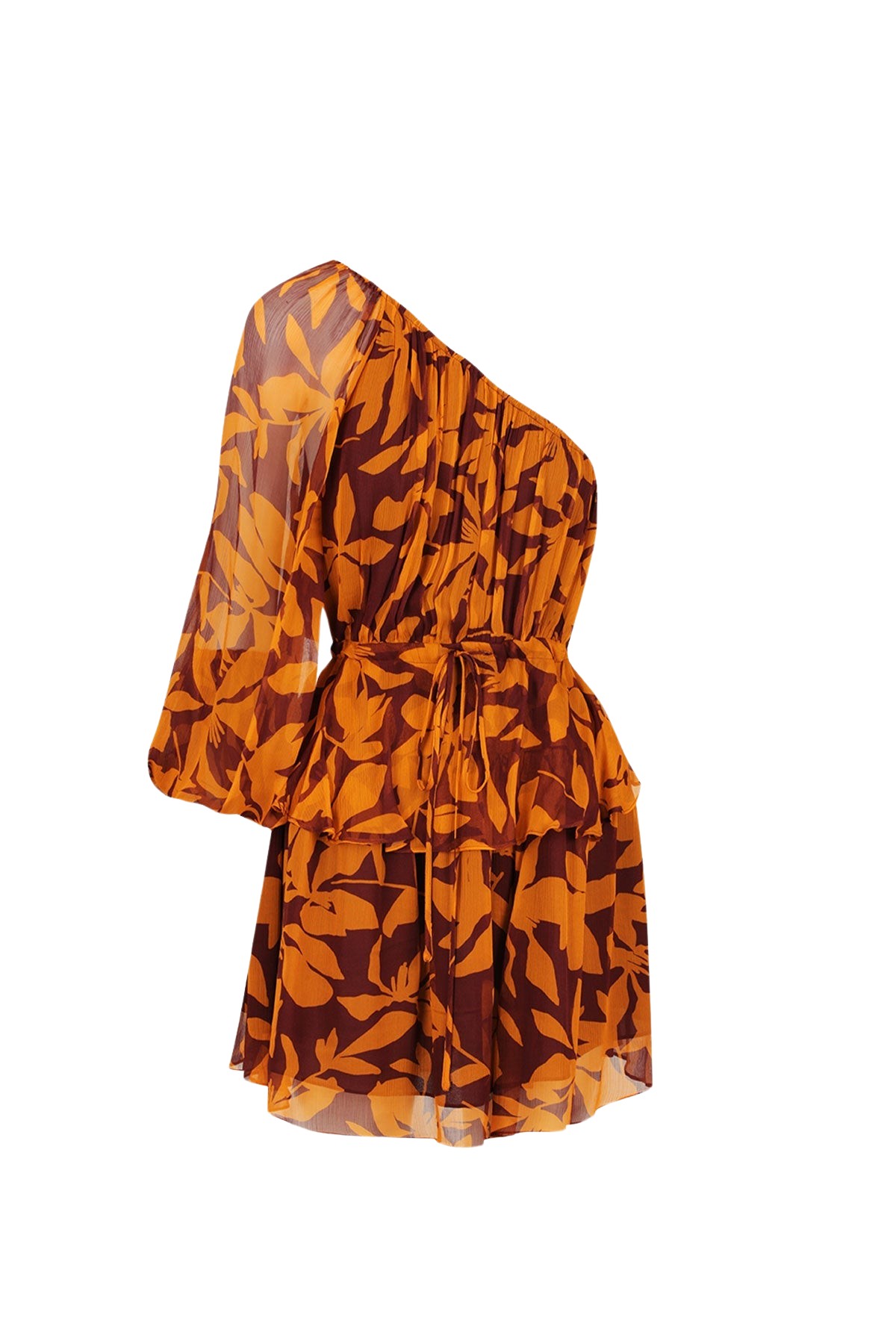 Shona Joy Natalina One Shoulder Tiered Drawstring Mini Dress