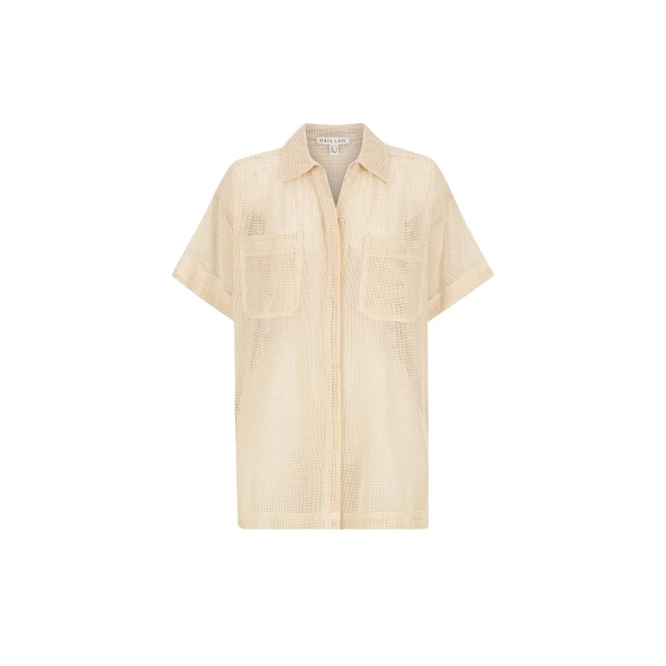 Valeria Short Sleeve Long Line Shirt - Oat