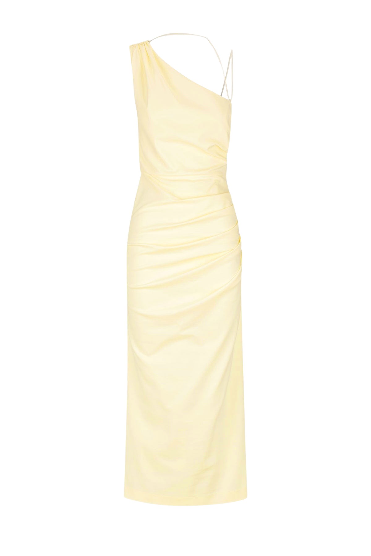 Shona Joy Lani Asymmetrical Gathered Midi Dress – Vanilla