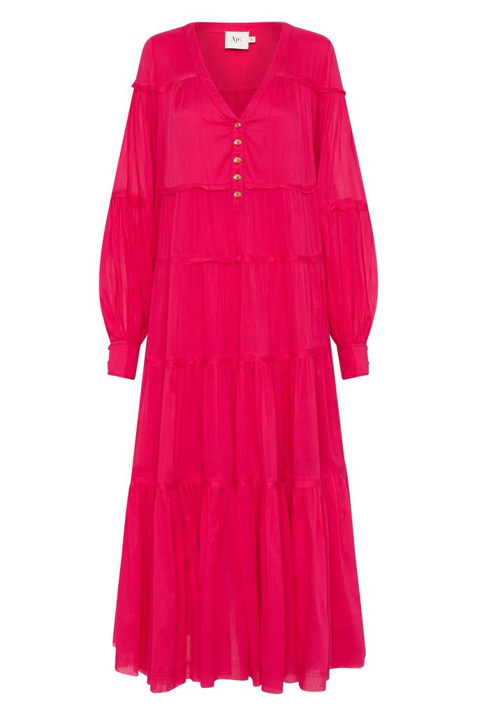 Aje Sally Tiered Plunge Midi Dress