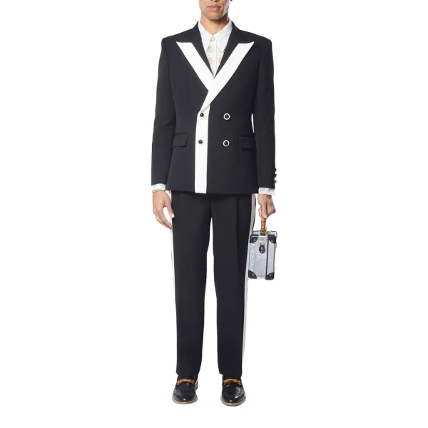 Black Contrast Lapel Double Breasted Blazer - Image 2