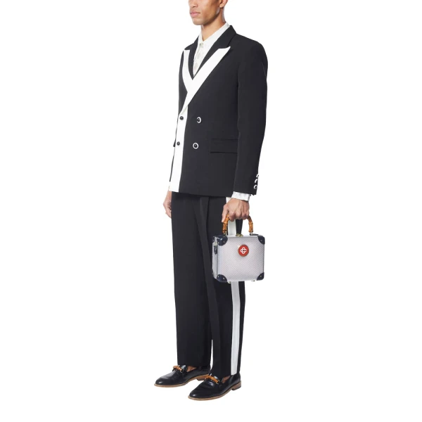 Black Contrast Lapel Double Breasted Blazer - Image 4