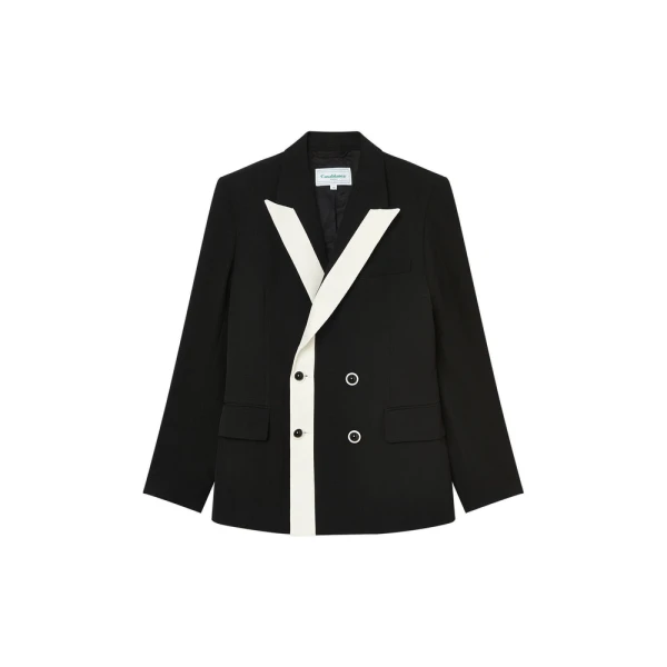 Black Contrast Lapel Double Breasted Blazer
