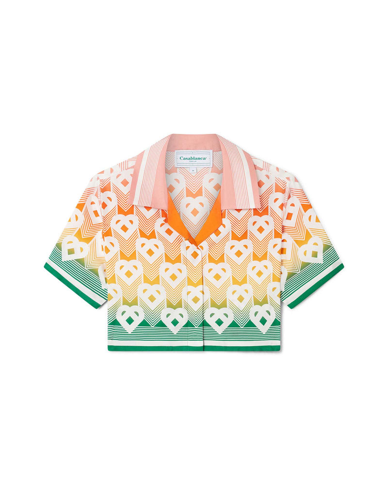 Casablanca Gradient Heart Monogram Cropped Silk Shirt