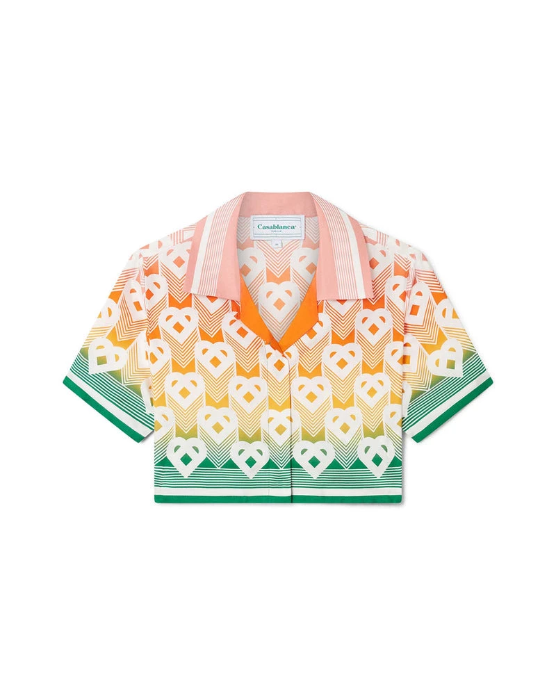 Casablanca Gradient Heart Monogram Cropped Silk Shirt Casablanca Clothing