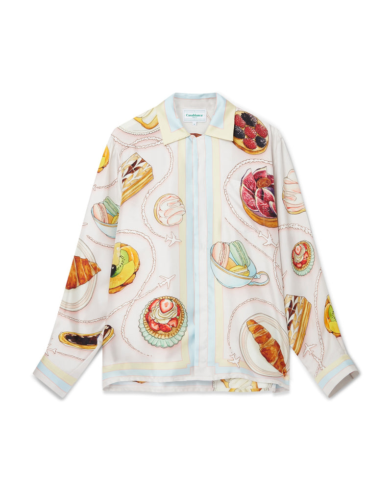 Casablanca Patisseries En Vol Cuban Collar Silk Shirt