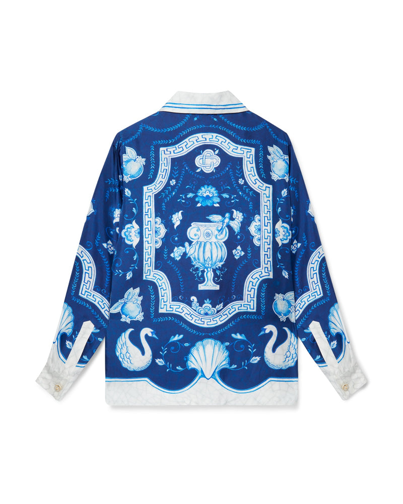 Casablanca Plat A Dessert Bleu Cuban Collar Silk Shirt
