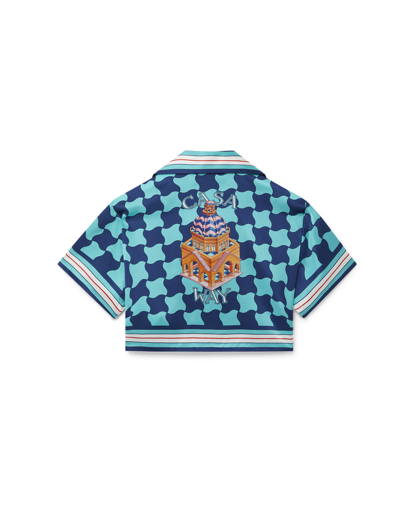 Casablanca Pool Tile Cropped Silk Shirt