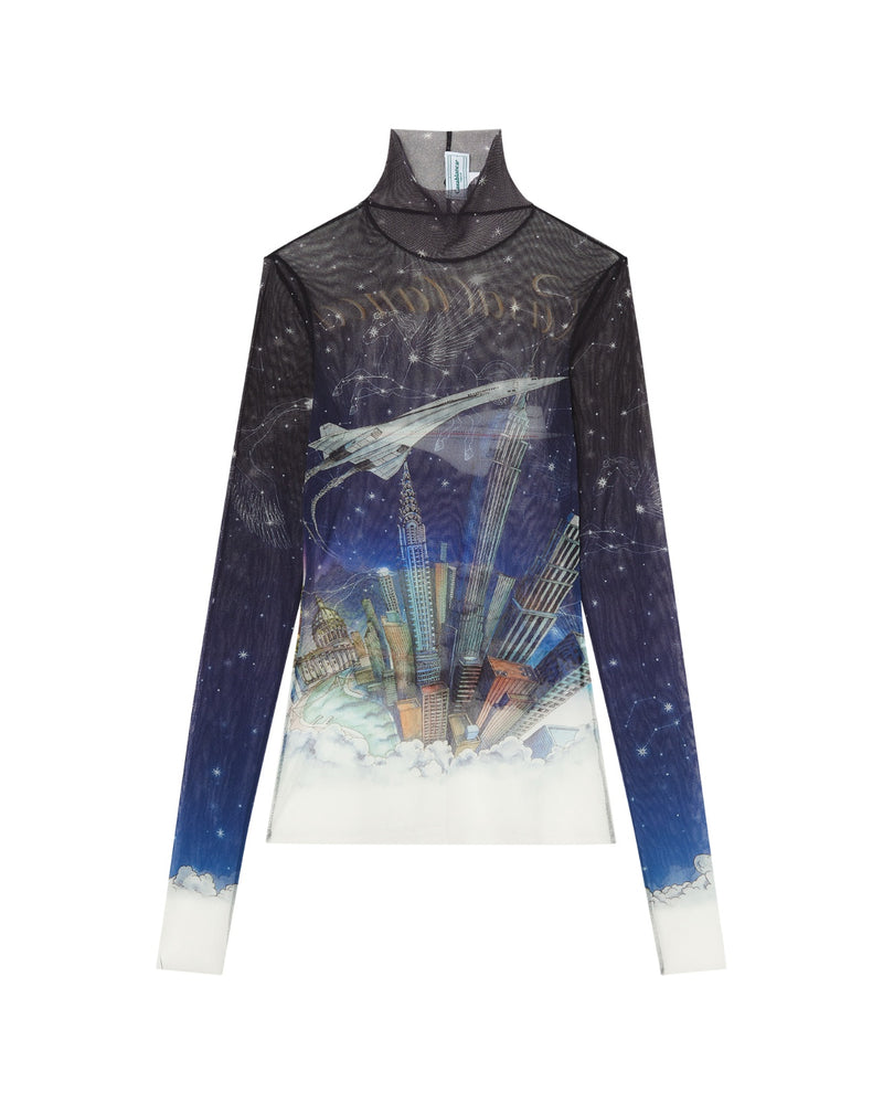 Casablanca Vol De Nuit Printed Mesh Top