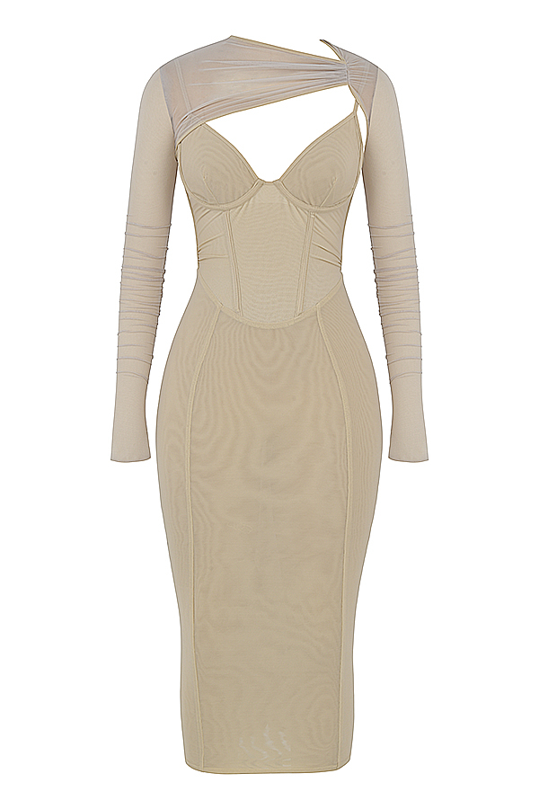 House of CB Beatrice Beige Corset Midi Dress