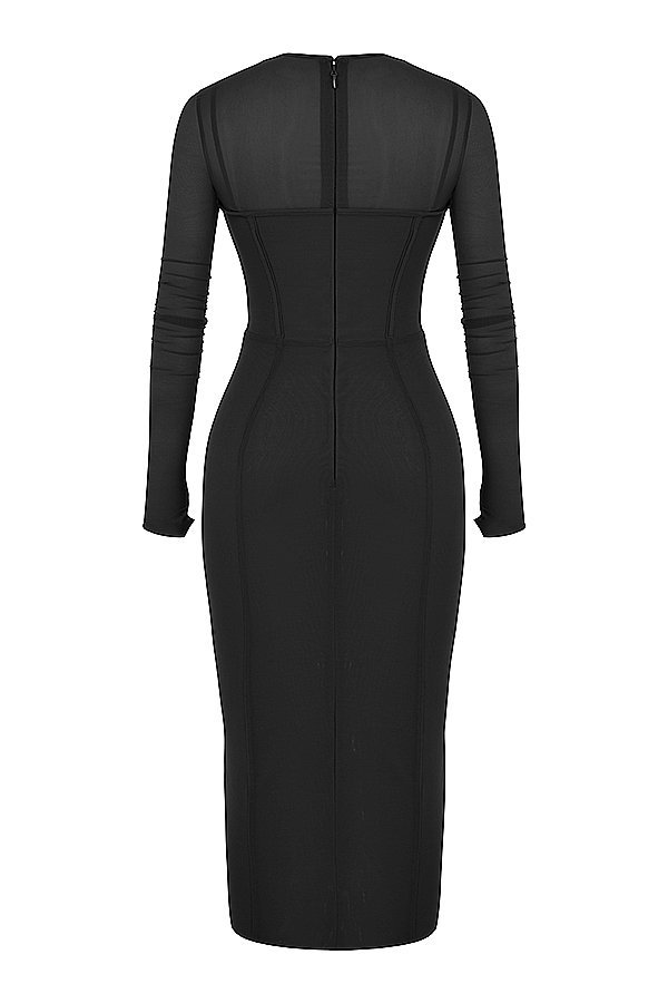 House of CB Beatrice Black Corset Midi Dress
