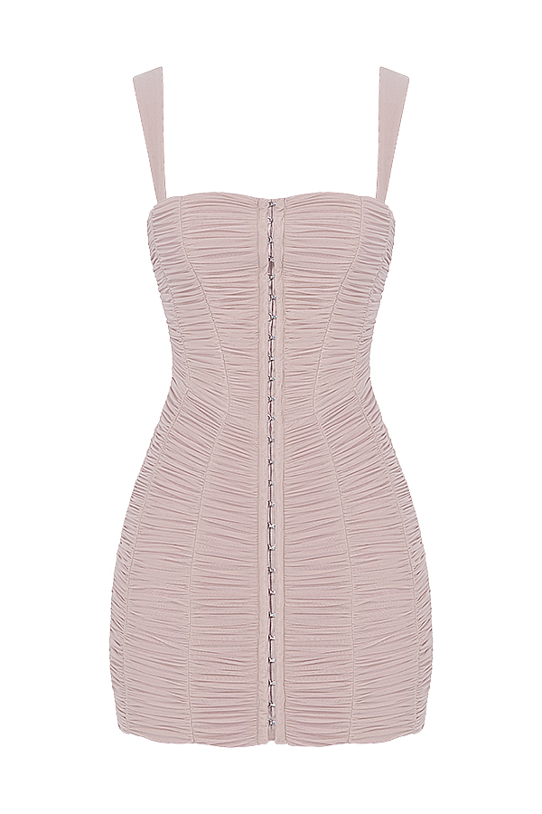House of CB Cate Crystal Ruched Mesh Mini Dress