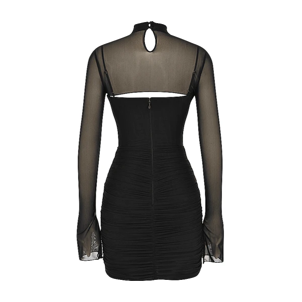 Cecilia Black Mesh Cutout Mini Dress - Image 10