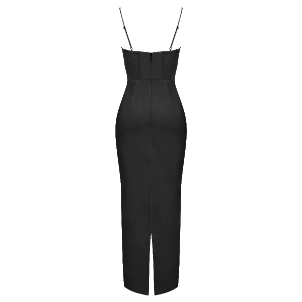 Charmaine Black Corset Maxi Dress - Image 10