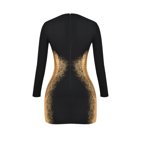 Domenica Black & Gold Foil Print Mini Dress - Image 10