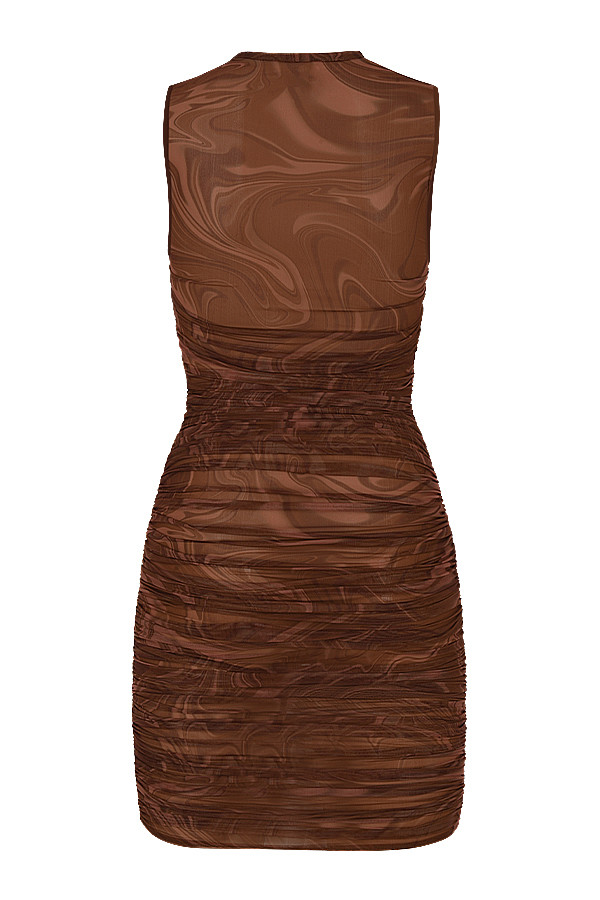 House of CB Elodie Cocoa Swirl Gathered Beach Dress