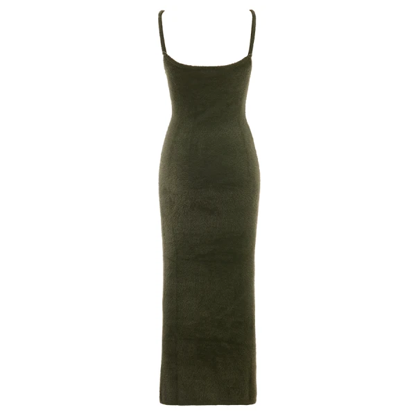 Fayette Khaki Soft Fluffy Knit Maxi Dress - Image 10
