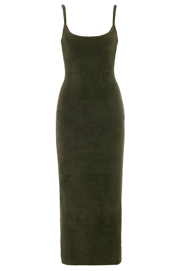 House of CB Fayette Khaki Soft Fluffy Knit Maxi Dress