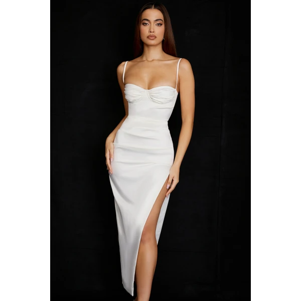 Flora Ivory Satin Corset Dress - Image 8