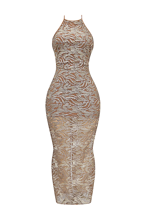 House of CB Giada Rose Gold Embroidered Sequinned Gown