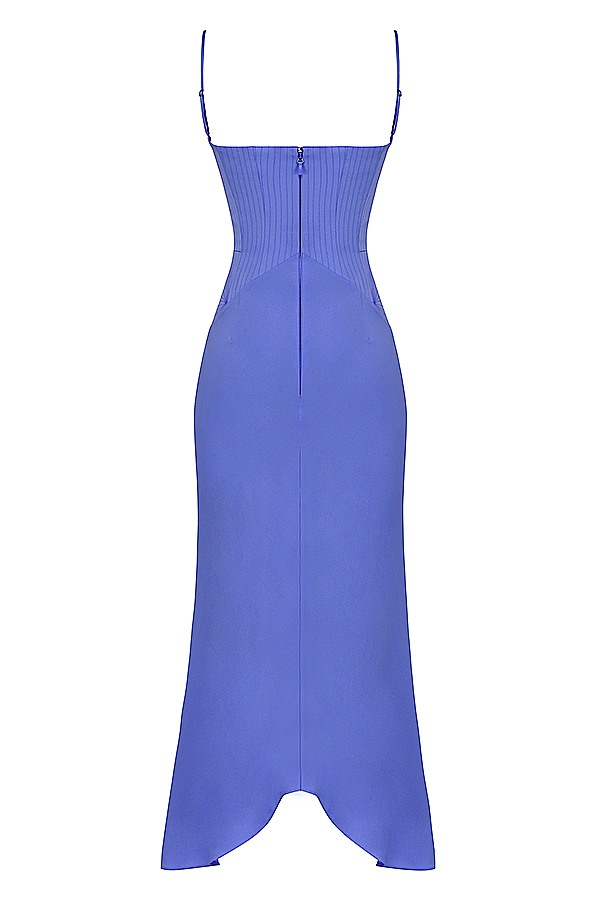 House of CB Imogen Periwinkle Satin Corset Midi Dress