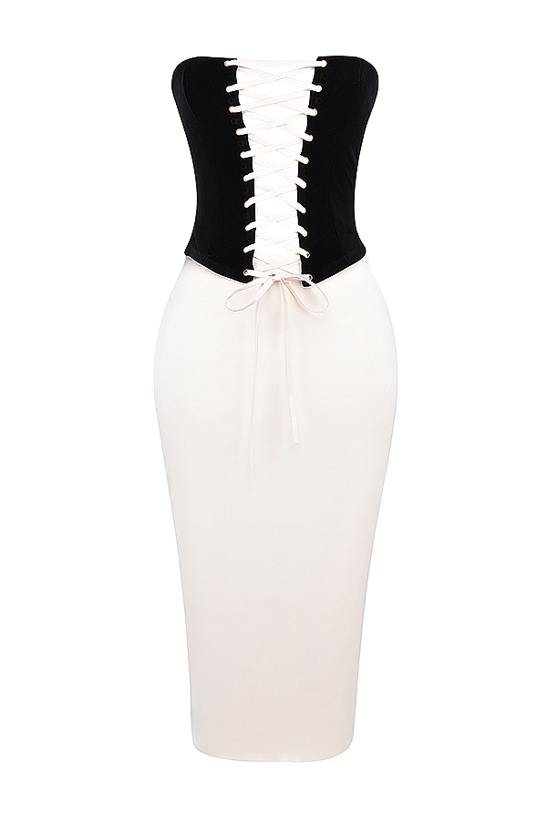 House of CB Jaina Black & Vintage Cream Strapless Corset Dress